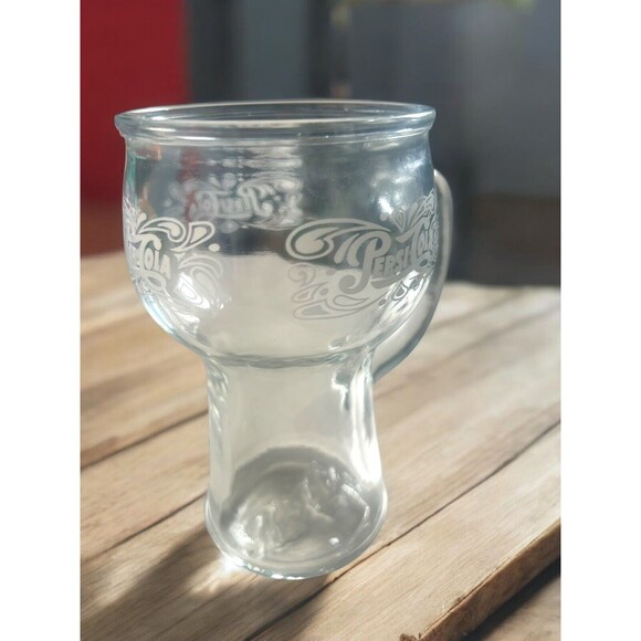 Pepsi Cola Glass Mug Tumbler With Handle Embossed, White Logo 6 1/4"Tall Vintage - Picture 2 of 7